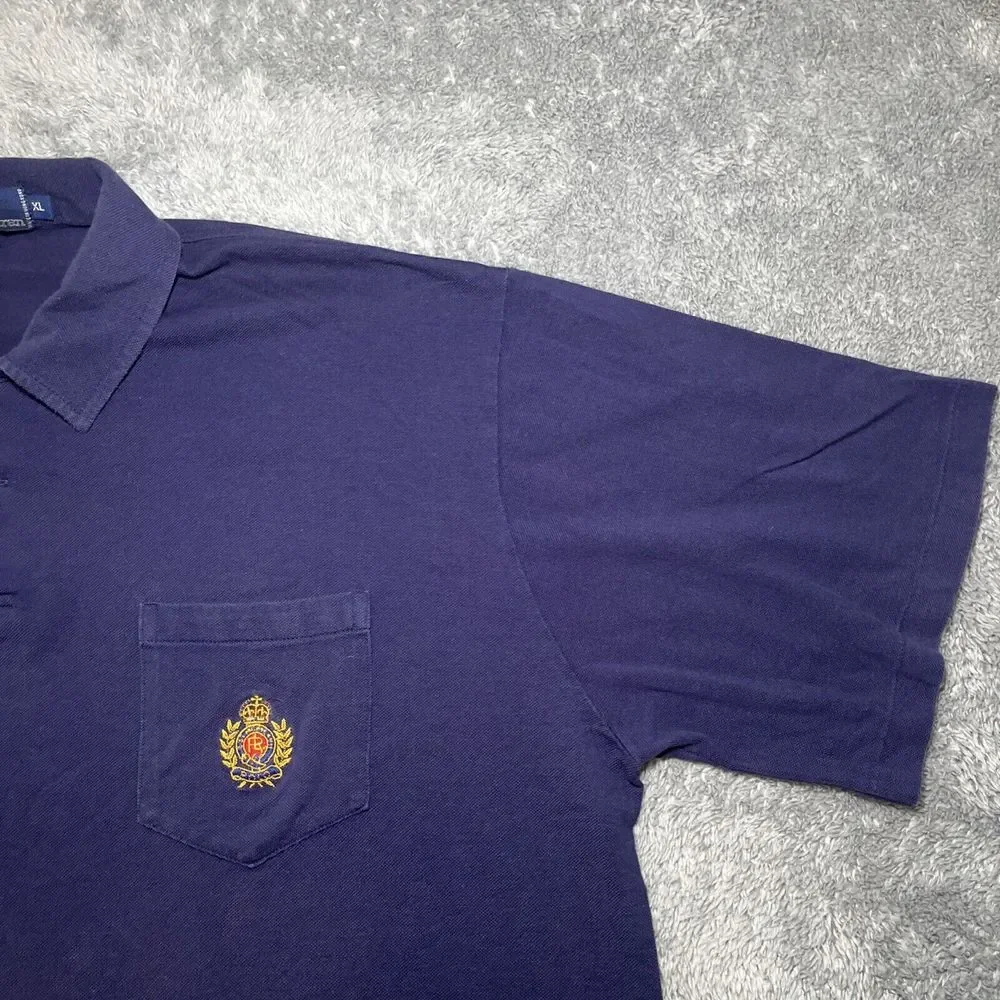 VTG Polo By Ralph Lauren Mens SZ XL Navy Blue Short Sleeve Crest Embroidered